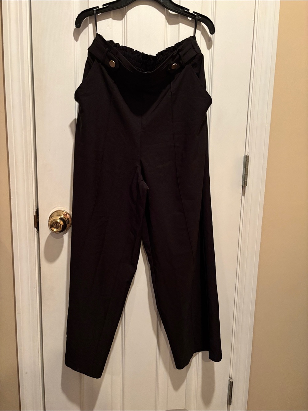 Grace Karin Black Paperbag Waist Wide-Leg Trousers